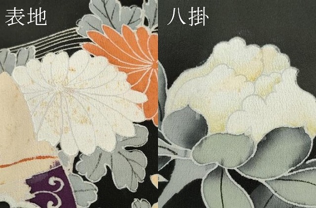 平和屋着物●極上　アンティーク　大正ロマン　振袖　駒刺繍　檜扇風景花文　黒地　金彩　逸品　CZAA4905s6_9