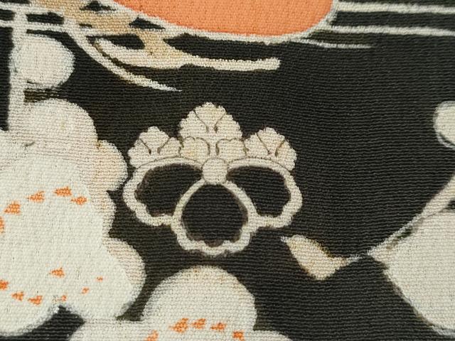 平和屋着物●極上　アンティーク　大正ロマン　振袖　駒刺繍　檜扇風景花文　黒地　金彩　逸品　CZAA4905s6_8