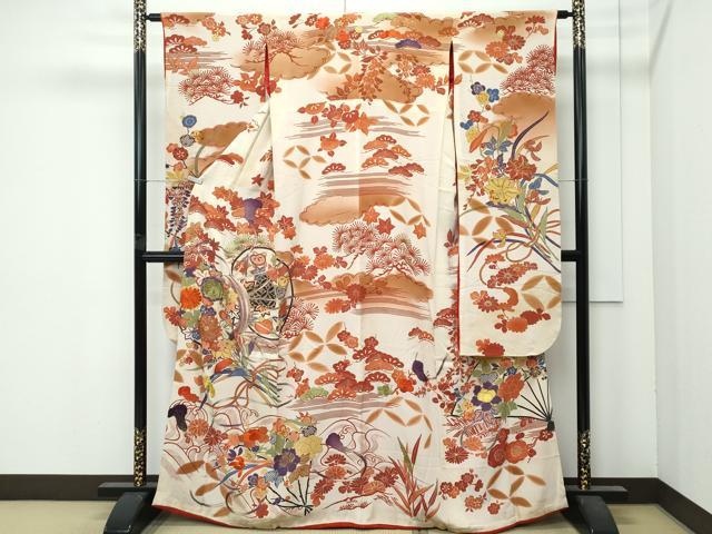 平和屋本店●極上　アンティーク　大正ロマン　振袖　駒刺繍　鼓草花文　暈し染め　金糸　逸品　CZAA4909s6