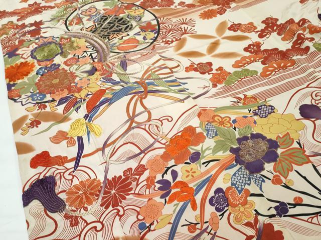 平和屋本店●極上　アンティーク　大正ロマン　振袖　駒刺繍　鼓草花文　暈し染め　金糸　逸品　CZAA4909s6_3