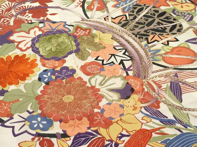 平和屋本店●極上　アンティーク　大正ロマン　振袖　駒刺繍　鼓草花文　暈し染め　金糸　逸品　CZAA4909s6_2