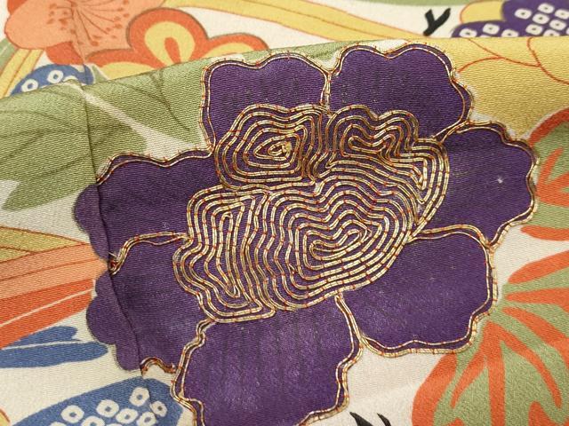 平和屋本店●極上　アンティーク　大正ロマン　振袖　駒刺繍　鼓草花文　暈し染め　金糸　逸品　CZAA4909s6_5