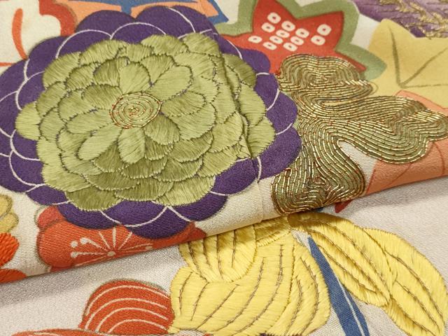 平和屋本店●極上　アンティーク　大正ロマン　振袖　駒刺繍　鼓草花文　暈し染め　金糸　逸品　CZAA4909s6_6