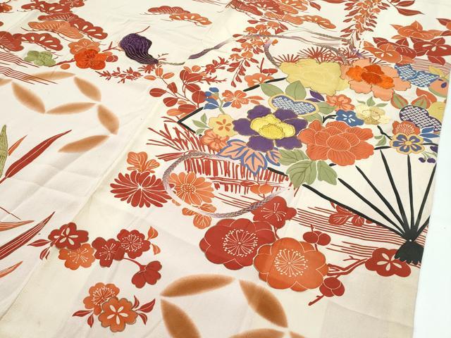 平和屋本店●極上　アンティーク　大正ロマン　振袖　駒刺繍　鼓草花文　暈し染め　金糸　逸品　CZAA4909s6_4