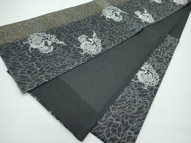 平和屋着物●極上　世界的友禅作家　千地泰弘　スリーシーズン　春夏秋　両面　六通柄袋帯　鳳凰唐草文　黒地　金銀糸　逸品　CZAA4941s6_9