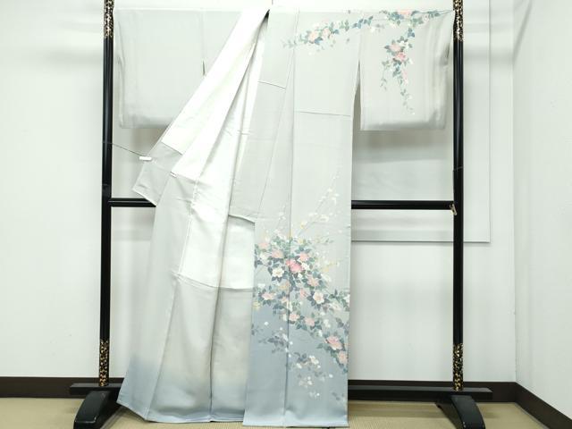 平和屋着物●極上　十日町友禅作家　阿部佳雪　訪問着　草花文　暈し染め　柳鼠色地　逸品　CZAA4972s6_1