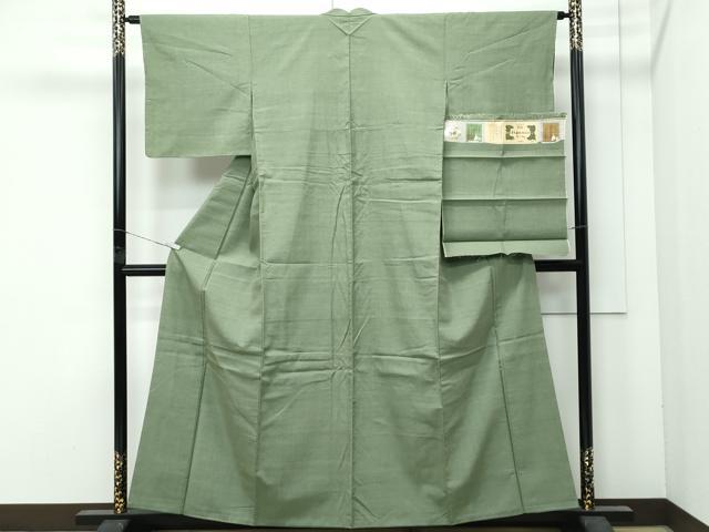 平和屋着物●極上　草木染結城玉紬　結織苑　色無地　麹塵色　証紙付き　逸品　未使用　CZAA4973s6_1