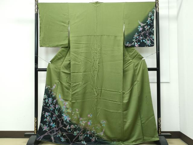 平和屋着物○極上 染色作家 斉藤三才 三才鳥 訪問着 枝花文 暈し染め 平和屋着物○極上 染色作家 斉藤三才 三才鳥 訪問着 枝花文 暈し染め