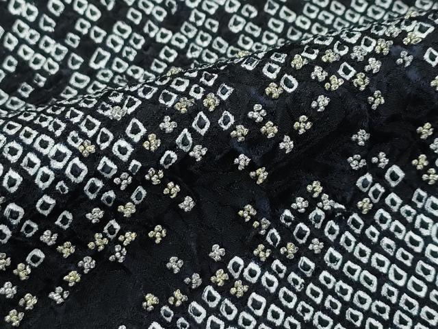 平和屋着物●極上　訪問着　総絞り　中国三大刺繍　相良刺繍　立波文　黒地　金銀糸　逸品　CZAA4993s6_7