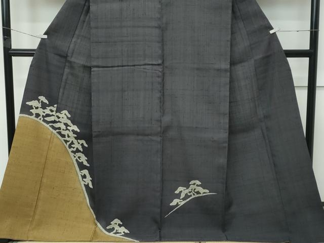 平和屋着物●極上　染織の名門　しょうざん 生紬　訪問着　一珍染　松　檳榔子染色地　逸品　CZAA4994s6_3