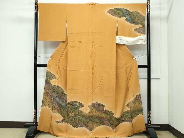 平和屋着物●極上　前田仁仙　仁仙更紗　訪問着　道長正倉院鳳凰花文　暈し染め　狐色地　反端付き　逸品　CZAA4997s6 38,025円