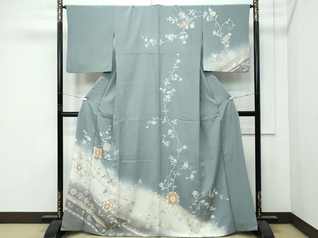 平和屋着物●極上　訪問着　駒刺繍　正倉院花文　暈し染め　金彩　山鳩色地　逸品　CZAA5014s6 平和屋着物○極上 訪問着 駒刺繍 正倉院花文 暈し染め 金彩 山鳩色地