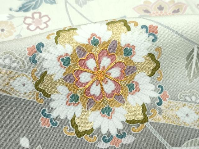 平和屋着物●極上　訪問着　駒刺繍　正倉院花文　暈し染め　金彩　山鳩色地　逸品　CZAA5014s6 平和屋着物○極上 訪問着 駒刺繍 正倉院花文 暈し染め 金彩 山鳩色地