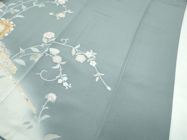 平和屋着物●極上　訪問着　駒刺繍　正倉院花文　暈し染め　金彩　山鳩色地　逸品　CZAA5014s6 平和屋着物○極上 訪問着 駒刺繍 正倉院花文 暈し染め 金彩 山鳩色地