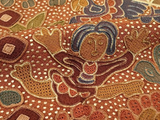 平和屋本店●極上 訪問着 総刺繍 中国三大刺繍 スワトウ相良刺繍 更紗人物花文 金彩 鬼しぼ縮緬 黒緑色地 逸品 未使用 CZAA5018s6_5