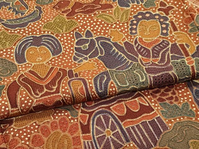 平和屋本店●極上 訪問着 総刺繍 中国三大刺繍 スワトウ相良刺繍 更紗人物花文 金彩 鬼しぼ縮緬 黒緑色地 逸品 未使用 CZAA5018s6_6