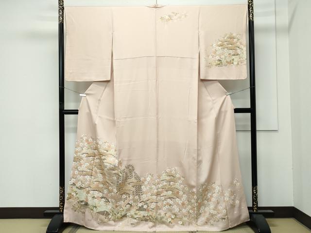 平和屋本店●極上　訪問着　総刺繍　中国三大刺繍　相良刺繍　花松文　金糸　香色地　逸品　CZAA5019s6