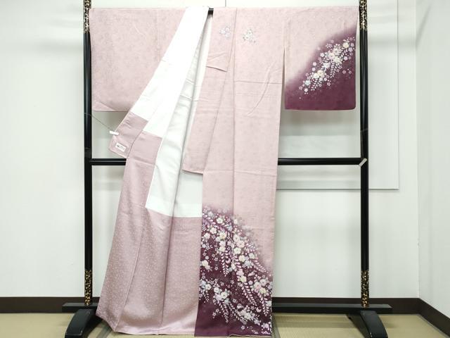 平和屋着物●極上 越後十日町の一流染匠 桐屋・翠山工房 訪問着 辻が花 絞り 暈し染め 銀彩 アンバーローズ色地 やまと誂製 逸品CZAA5022s6_1