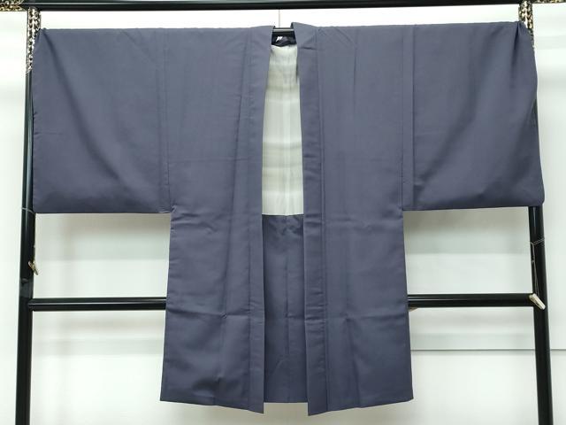 平和屋着物∞極上　男性　長羽織　キングサイズ　紬地　色無地　消鼠色　逸品　CZAA5071s6