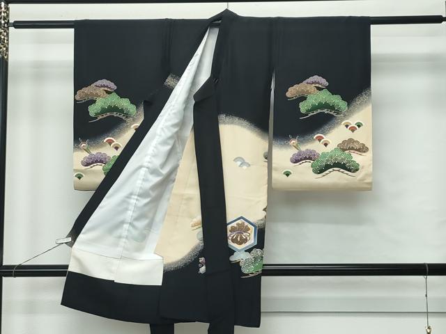 平和屋着物[]極上　男の子　祝着　産着　初着　のしめ　長襦袢セット　お宮詣り　兜　黒地　金銀彩　逸品　CZAA5029s6_1