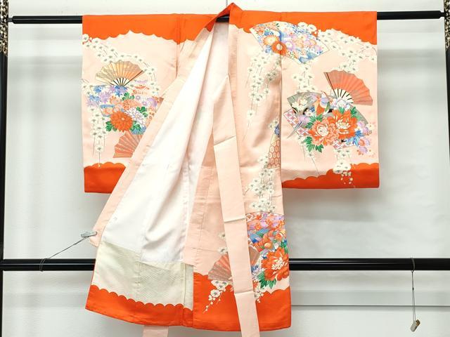 平和屋着物[]極上　女の子　祝着　産着　初着　のしめ　長襦袢セット　お宮詣り　檜扇花鳥文　逸品　CZAA5033s6_1