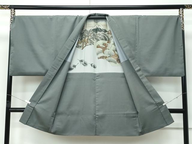 平和屋本店●極上　男性　紬・長羽織・長襦袢セット　着物：灰汁色　羽織：柳煤竹色　キングサイズ　逸品　CZAA5088s6_5