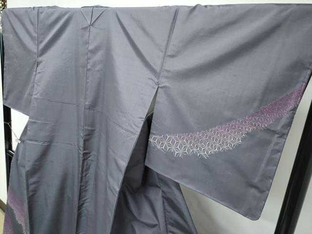 平和屋着物●極上　訪問着　紬地　総刺繍　刺し子　麻の葉文様　さが美扱い　消炭色地　逸品　未使用　CZAA5095s6_2