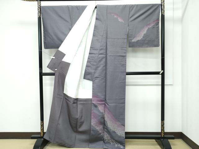 平和屋着物●極上　訪問着　紬地　総刺繍　刺し子　麻の葉文様　さが美扱い　消炭色地　逸品　未使用　CZAA5095s6_1