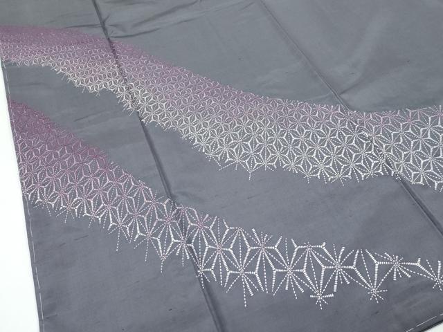 平和屋着物●極上　訪問着　紬地　総刺繍　刺し子　麻の葉文様　さが美扱い　消炭色地　逸品　未使用　CZAA5095s6_5