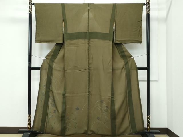 平和屋着物●極上　訪問着　無双　紗袷　紗×紗　草花文　表：海松茶色　裏：飴色地　逸品　未使用　CZAA5099s6 42,250円