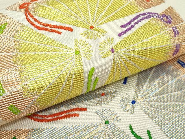 平和屋着物●極上　龍村美術織物　たつむら　六通柄　本袋帯　散扇図　金糸　逸品　CZAA5119s6_4