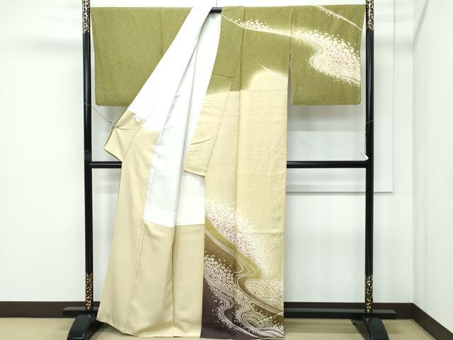 平和屋着物●極上　訪問着　絞り　流水舞花文　暈し染め　銀通し地　逸品　CZAA5145s6 平和屋着物○極上 訪問着 絞り 流水舞花文 暈し染め 銀通し地 逸品