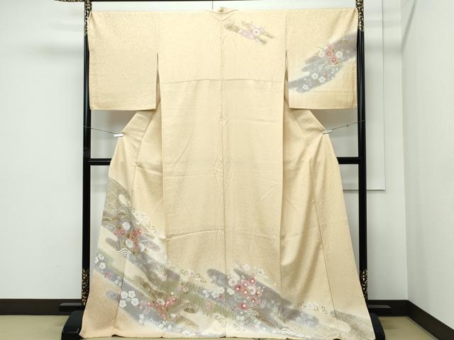 平和屋着物●極上　訪問着　駒刺繍　草花霞文　暈し染め　金彩　蜂蜜色地　逸品　CZAA5148s6