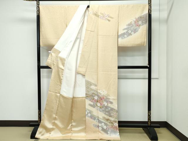 平和屋着物●極上　訪問着　駒刺繍　草花霞文　暈し染め　金彩　蜂蜜色地　逸品　CZAA5148s6_1