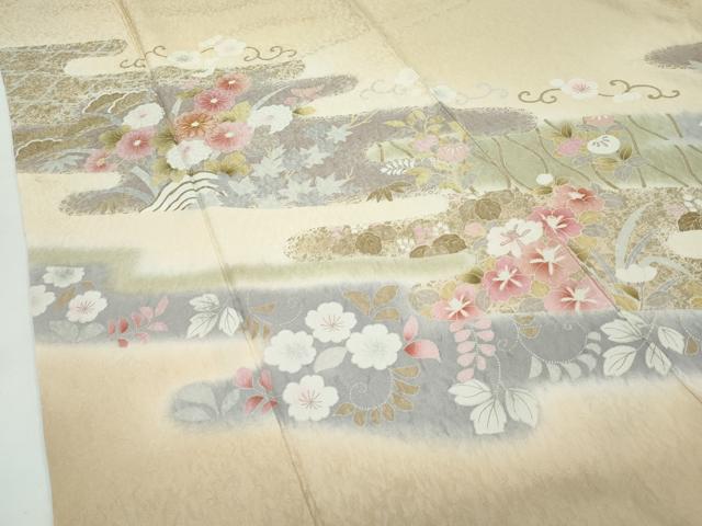 平和屋着物●極上　訪問着　駒刺繍　草花霞文　暈し染め　金彩　蜂蜜色地　逸品　CZAA5148s6_3