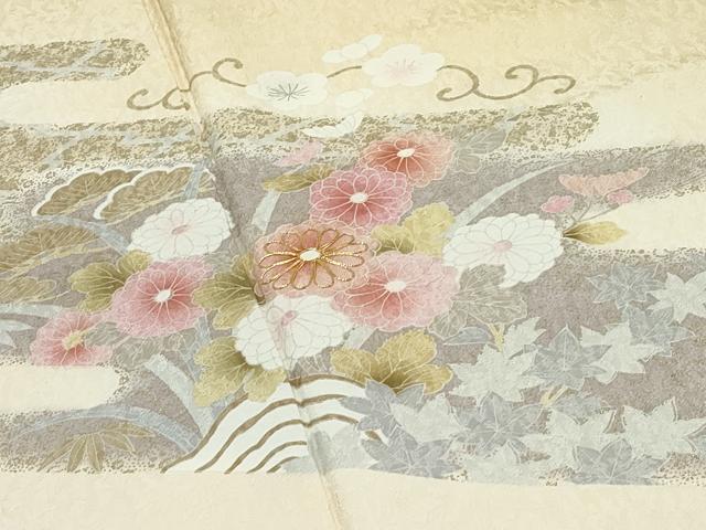 平和屋着物●極上　訪問着　駒刺繍　草花霞文　暈し染め　金彩　蜂蜜色地　逸品　CZAA5148s6_2