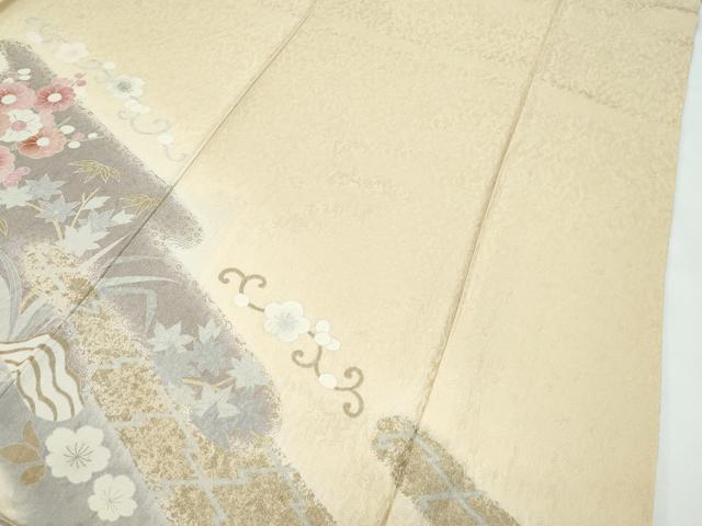 平和屋着物●極上　訪問着　駒刺繍　草花霞文　暈し染め　金彩　蜂蜜色地　逸品　CZAA5148s6_4