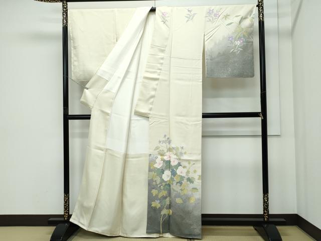 平和屋着物●極上　二代目清次郎　手描き　訪問着　刺繍　草花文　たたき染め　金彩　砥粉色地　逸品　未使用　CZAA5149s6_1