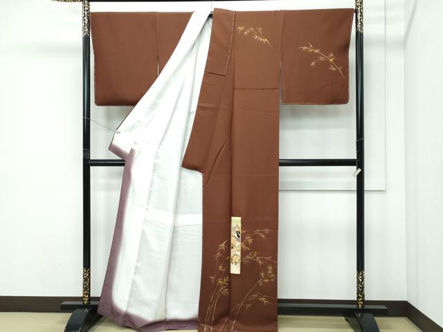 平和屋着物●極上　訪問着　手描き　利休織　七福神　金彩　茶褐色地　反端付き　逸品　未使用　CZAA5171s6_1