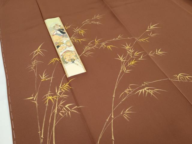 平和屋着物●極上　訪問着　手描き　利休織　七福神　金彩　茶褐色地　反端付き　逸品　未使用　CZAA5171s6_2