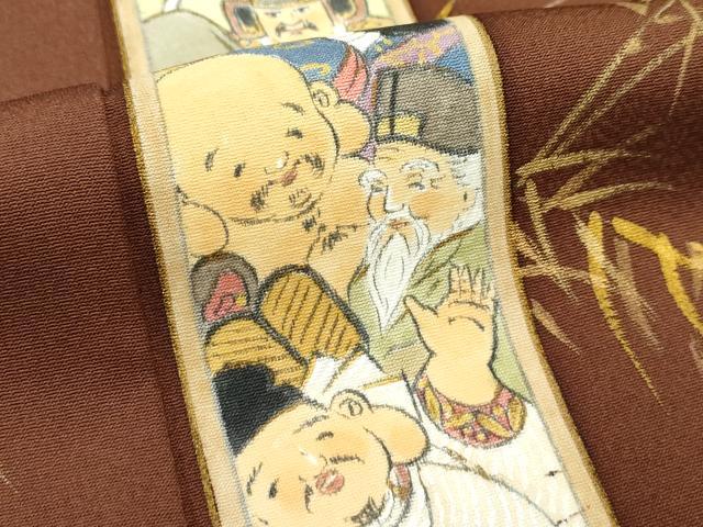 平和屋着物●極上　訪問着　手描き　利休織　七福神　金彩　茶褐色地　反端付き　逸品　未使用　CZAA5171s6_4