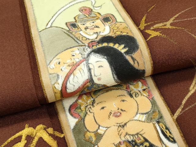平和屋着物●極上　訪問着　手描き　利休織　七福神　金彩　茶褐色地　反端付き　逸品　未使用　CZAA5171s6_5