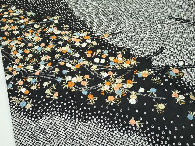 平和屋着物●極上　訪問着　総絞り　刺繍　枝花文　黒地　金糸　越後屋扱い　逸品　CZAA5172s6_5
