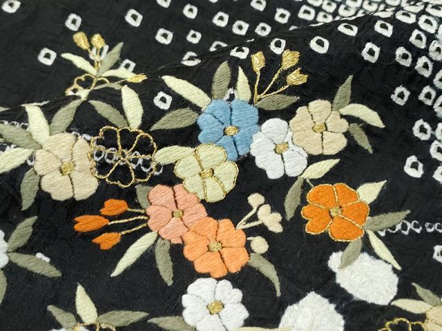 平和屋着物●極上　訪問着　総絞り　刺繍　枝花文　黒地　金糸　越後屋扱い　逸品　CZAA5172s6_7