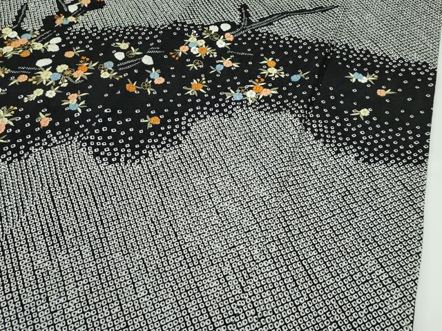 平和屋着物●極上　訪問着　総絞り　刺繍　枝花文　黒地　金糸　越後屋扱い　逸品　CZAA5172s6_6