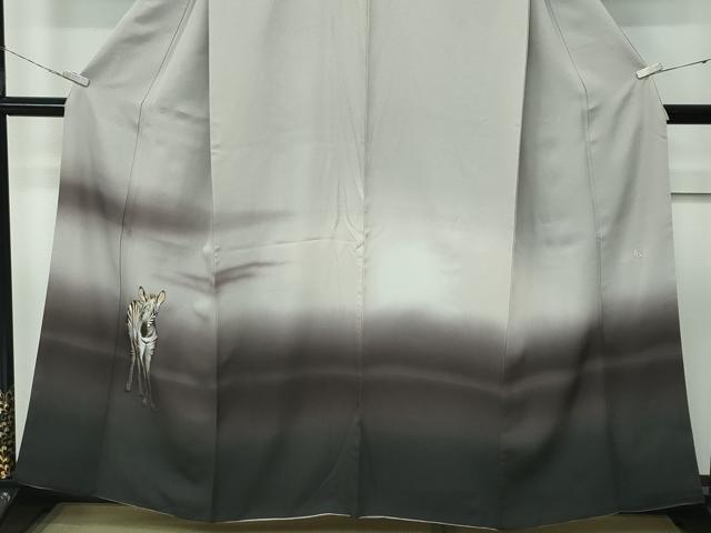 平和屋本店●極上　訪問着　作家物　手描き　シマウマ　暈し染め　灰汁色地　逸品　CZAA5175s6_3