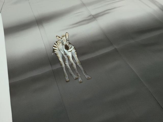 平和屋本店●極上　訪問着　作家物　手描き　シマウマ　暈し染め　灰汁色地　逸品　CZAA5175s6_5