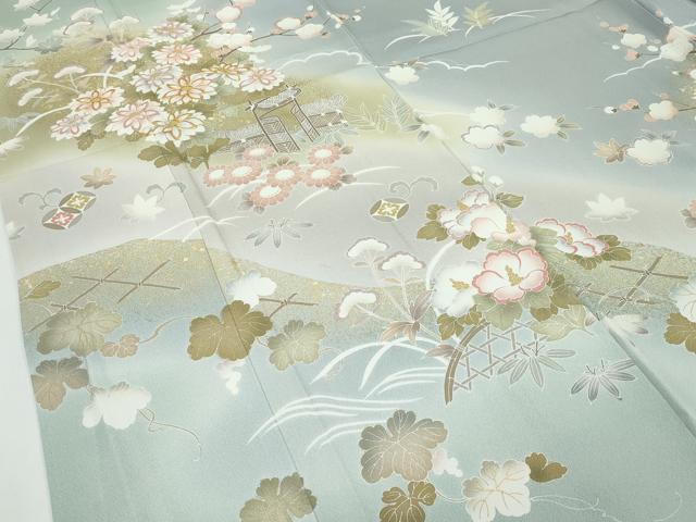 平和屋着物●極上　訪問着　駒刺繍　風景草花文　暈し染め　金彩　逸品　CZAA5176s6 平和屋着物○極上 訪問着 駒刺繍 風景草花文 暈し染め 金彩