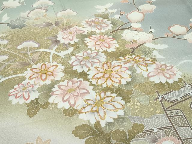 平和屋着物○極上 訪問着 駒刺繍 風景草花文 暈し染め 金彩 逸品