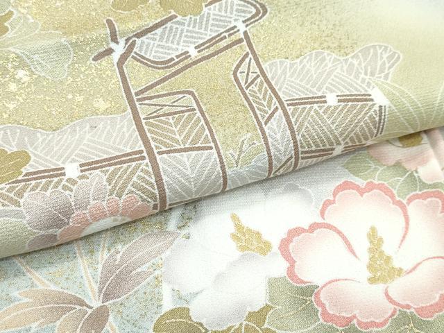 平和屋着物▽訪問着　単衣　駒刺繍　草花文　暈し染め　金彩　ロング丈　正絹　逸品　AABG6979ck 平和屋着物□訪問着 手描き 駒刺繍 草花文 暈し染め 金彩 正絹 逸品